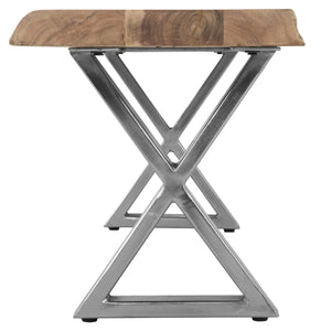 English Elm Farmhouse Acacia Wood Dining Bench with X Metal Legs, 70" Rustic Modern Entryway Seating Durable Finish B2741S00024