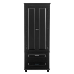 English Elm Tall Slim Storage Cabinet with Adjustable Shelves, 2 Drawers & Doors, Anti-Tip Design for Bathroom Black WF299284AAB