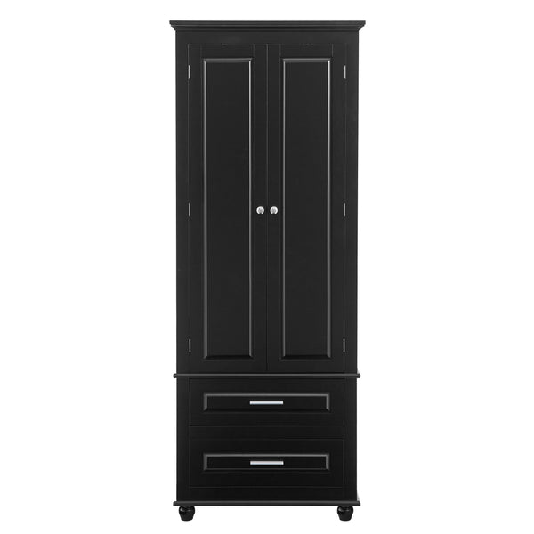 English Elm Tall Slim Storage Cabinet with Adjustable Shelves, 2 Drawers & Doors, Anti-Tip Design for Bathroom Black WF299284AAB