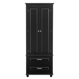 English Elm Tall Storage Cabinet With Two Drawers For Bathroom/Office, Black