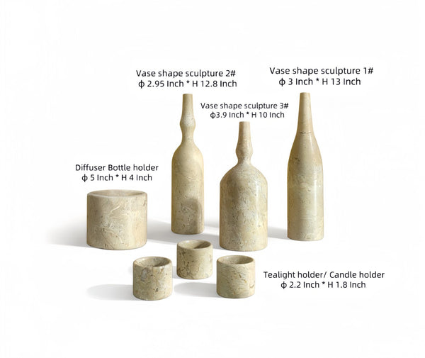 English Elm 7 Piece Genuine Marble Vanity Decor Set with Honed Gold Beige Finish Natural Veining W1696P262946