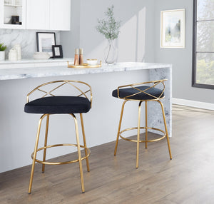 English Elm 26"/art Deco Tufted Velvet Swivel Counterstools with Gold Base for Kitchen Bar Set of 2 B202S02148