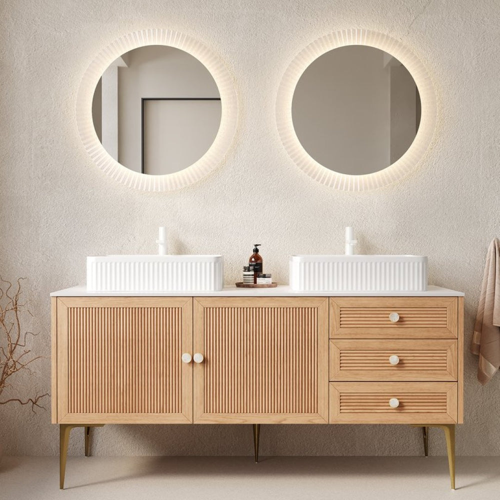 English Elm Munin Freestanding 60 Inch Bathroom Vanity Oak Plywood Cabinet Ceramic Stone Basin W2615S00210