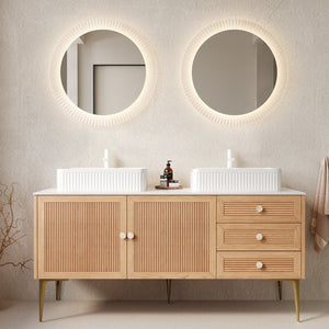 English Elm Munin Freestanding 60 Inch Bathroom Vanity Oak Plywood Cabinet Ceramic Stone Basin W2615S00210