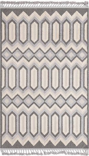 Unique Loom Arlo JJ Machine Made Tribal Rug Charcoal, Ivory/Gray 5' 3" x 8' 0"