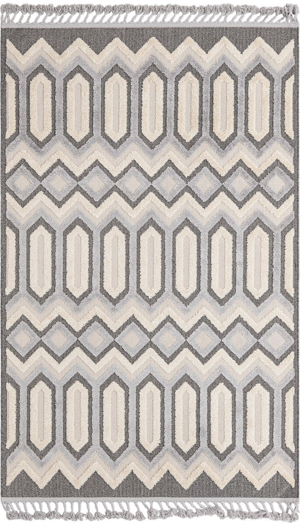 Unique Loom Arlo JJ Machine Made Tribal Rug Charcoal, Ivory/Gray 5' 3" x 8' 0"