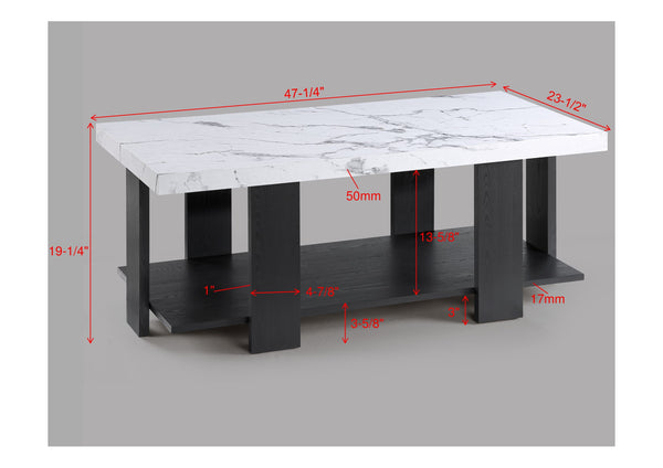 English Elm Gray 3-Piece Cocktail Set – White Faux Marble Rectangular Coffee Table + 2 End Tables, Modern Durable Elegance B011P316852