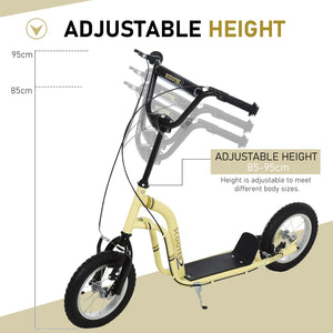 English Elm Aosom Youth Scooter Steel Frame Dual Caliper Brakes Inflatable Tire Kids Ride Beige W2225P217068