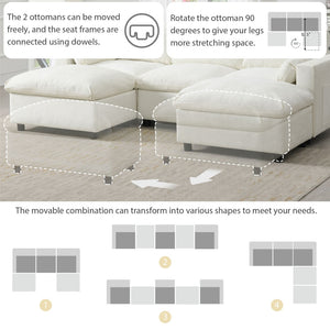 English Elm [video]86.5'' Chenille U-shaped Sectional with Dual Ottomans and Storage Pockets for Living Rooms White N723S7723A