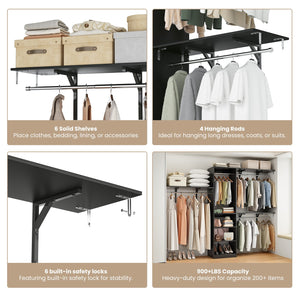 English Elm Closet Organizer Heavy Duty Wood Rack With 4 Adjustable Rods & 5 Shelves For 8 Ft Custom Spaces T3623P409158