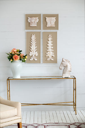 English Elm S/2 Carved Scroll Wood Wall Plaques Antique White Sculptural Relief Art for Entryway W2078P313341