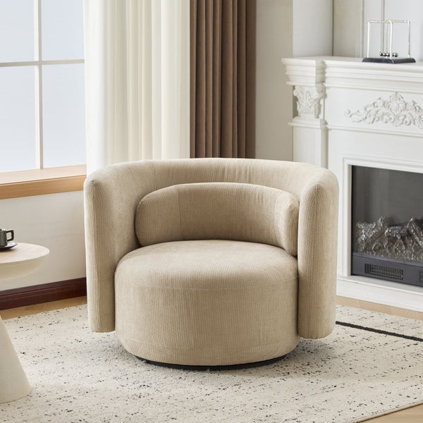 English Elm Christopher Knight Home® - Swivel Contemporary Accent Armchair with Lumbar Pillow, 360° Rotation, Metal Base Durability khaki 37.75 L x 33.75 W x 26.5 H N776P368491K