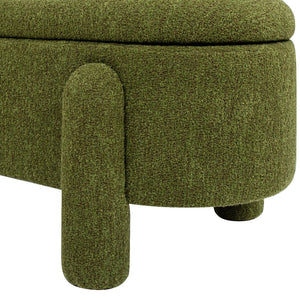 English Elm Jennifer Taylor Home - Hugo 49" Oval Fully Upholstered Storage Bench in Moss Boucle — Cozy sherpa-like texture, chic modern style, versatile seating and hidden storage (50" L x 19" W x 15" H) Green B2719P238468