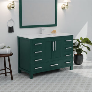 English Elm Green 48 in. Bath Vanity with Cultured Marble Top, Solid Wood, Soft-Close Drawers & Ample Storage B2731P259070