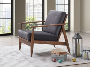 English Elm Alisa Charcoal Fabric Accent Chair with Brown Wood Finish, Removable Cushion, Foam Seat Comfort B2726S00384