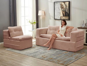 English Elm Multi Functional Sectional Sofa Bed Plush Corduroy Convertible 80" King Sleeper with Chaise, Deep Fluff Pink W3219P339466