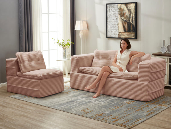 English Elm Multi Functional Sectional Sofa Bed Plush Corduroy Convertible 80" King Sleeper with Chaise, Deep Fluff Pink W3219P339466