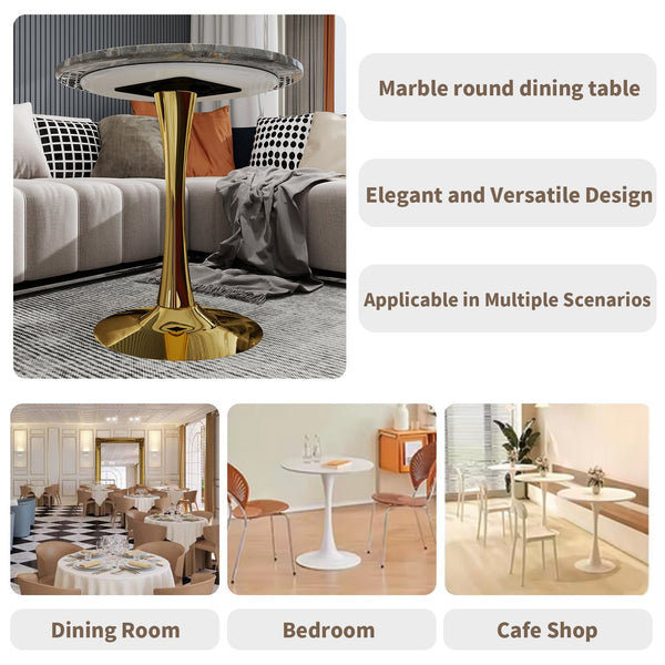 English Elm Marble-Top Round Side Table With Gold Pedestal Base - Modern Minimalist Accent For Any Space W1935P353526