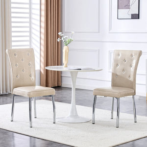 English Elm A Set of 2 Crystal Button Faux Leather Dining Chairs with Embossed Croc Texture Beige,Silver W3226P344041