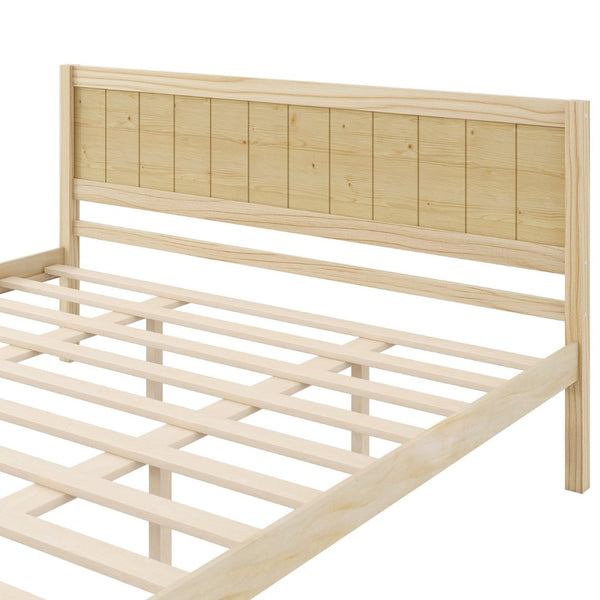 English Elm Platform King Bed Solid Pine Panel Headboard Wood Slat Base Modern Bedroom Frame Natural N709P425341N