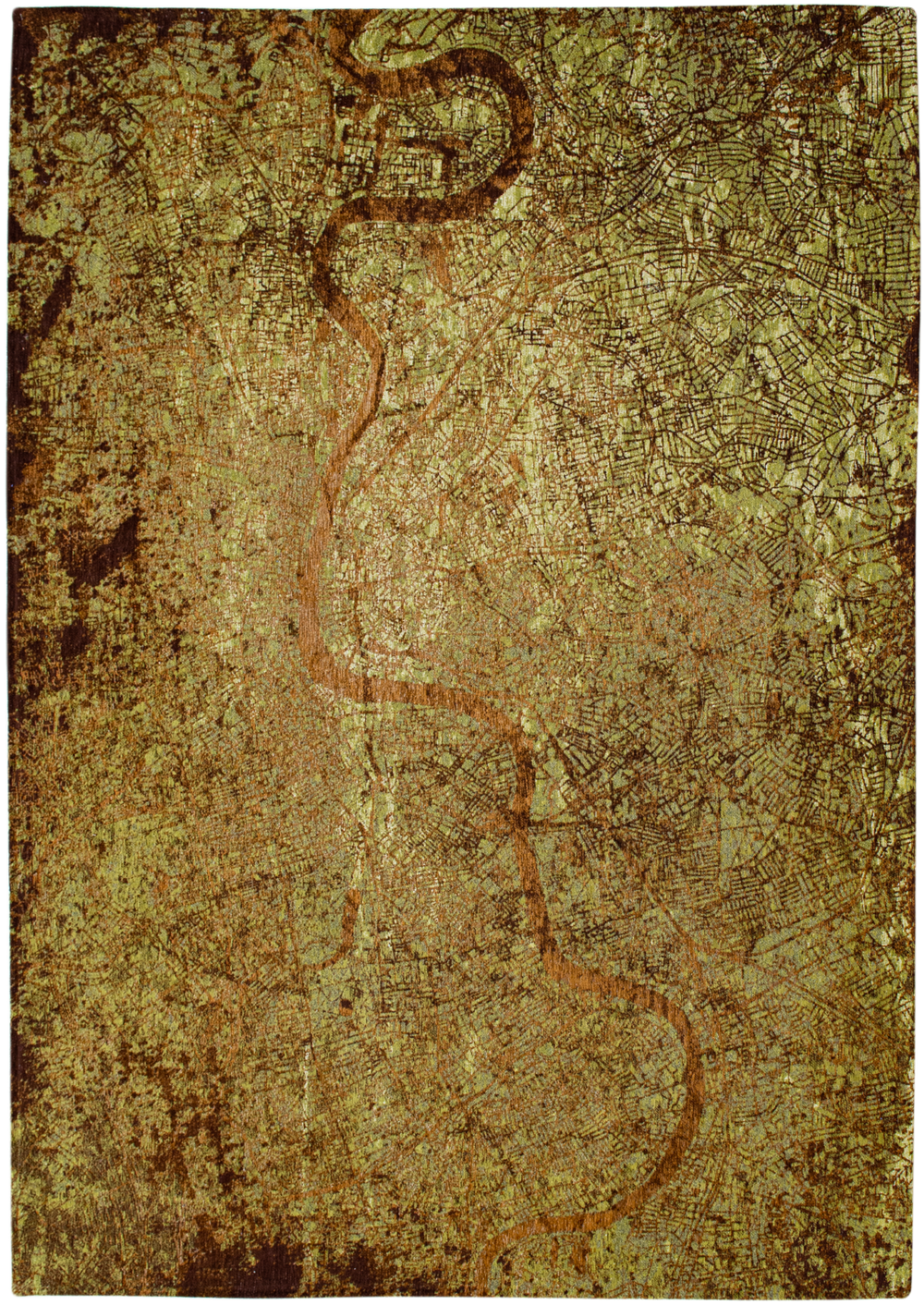 Louis de Pootere Cities London 100% PET Poly Mechanically Woven Jacquard Flatweave Abstract Rug Green Meadows 7'10"