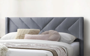 English Elm Elegant Velvet Upholstered Queen Bed with Geometric Stitched Headboard, Platform Design, 12" Height Grey 65 L x 23 W x 9 H B011P238925