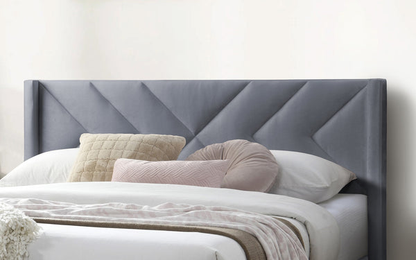 English Elm Elegant Velvet Upholstered Queen Bed with Geometric Stitched Headboard, Platform Design, 12" Height Grey 65 L x 23 W x 9 H B011P238925