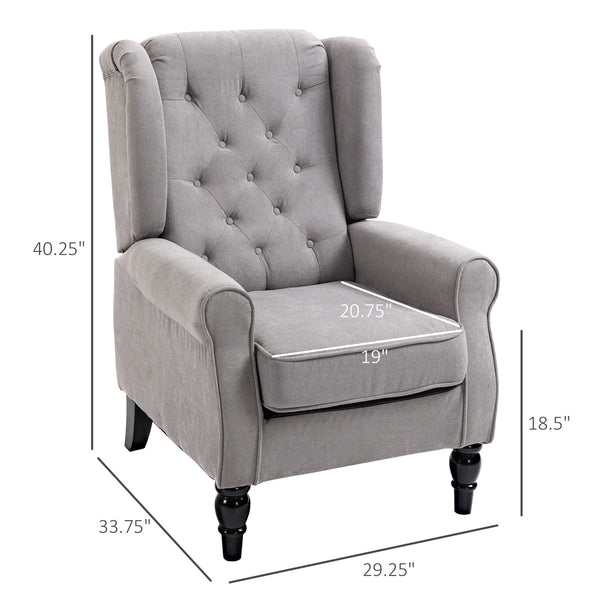 English Elm HOMCOM Button-Tufted Accent Chair with High Wingback, Deep Diamond Tufting and Plush Padded Seat Grey W2225P217480