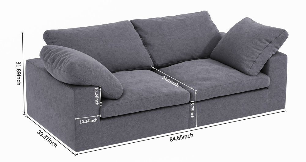 English Elm Chenille Cloud Sofa Plush 2 Seater with Curved Arms and Lumbar Pillows for Living Room W1960S00015