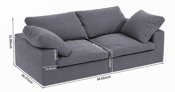 English Elm Chenille Cloud Sofa Plush 2 Seater with Curved Arms and Lumbar Pillows for Living Room W1960S00015
