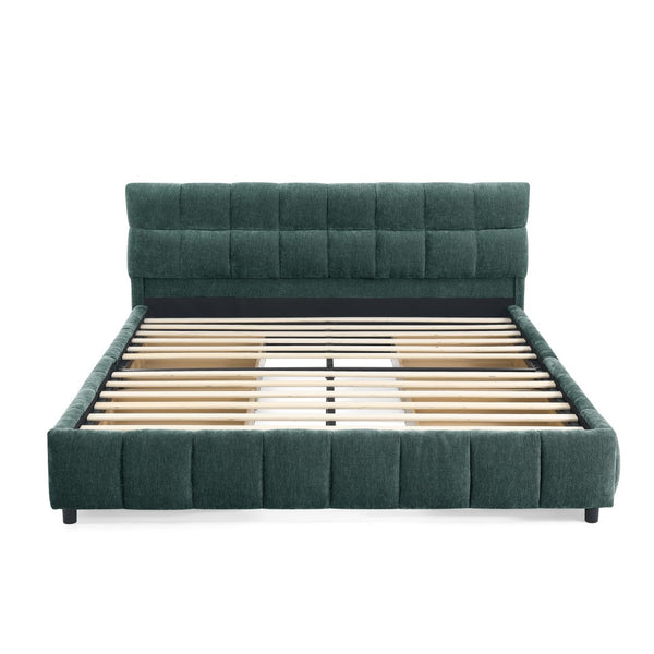 English Elm Queen Chenille Upholstered Platform Bed with Storage Drawers and Padded Headboard Blue+Green W487P235285