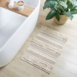 JLA Home INK+IVY - Woven Hand‑Woven Texture Bath Rug with Shaggy Pile and Taupe Geo Stripes, Machine Washable Non‑Skid 20 L x 32 W x 0.25H II72-1227