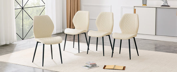 English Elm 4-piece Diamond Quilted Upholstered Dining Chair Set with Sleek Black Metal Legs White+Black W1151P458006