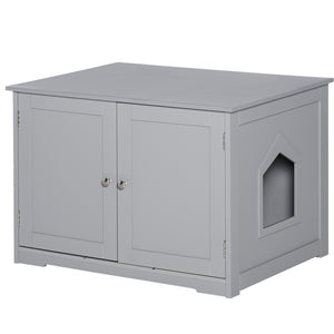 English Elm PawHut Modern Cat Litter Box Cabinet with Adjustable Partition, End Table, Hidden Storage, Dark Gray W2225P217304