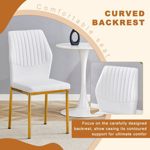 English Elm Table And Chair Set - 35" Round Tempered Glass Dining Table With Gold Metal Base & 4 White Chairs W1151S03703-GIGA