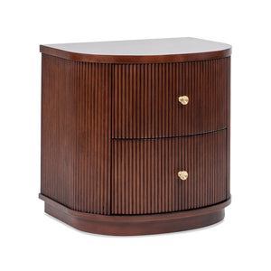 English Elm Jennifer Taylor Home - Valentine Half-Moon 24" 2-Drawer Side Table in Dark Walnut Beech Wood with Fluted Detail & Gold Pulls B2719P280173
