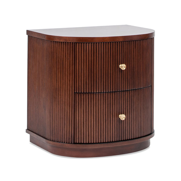 English Elm Jennifer Taylor Home - Valentine Half-Moon 24" 2-Drawer Side Table in Dark Walnut Beech Wood with Fluted Detail & Gold Pulls B2719P280173