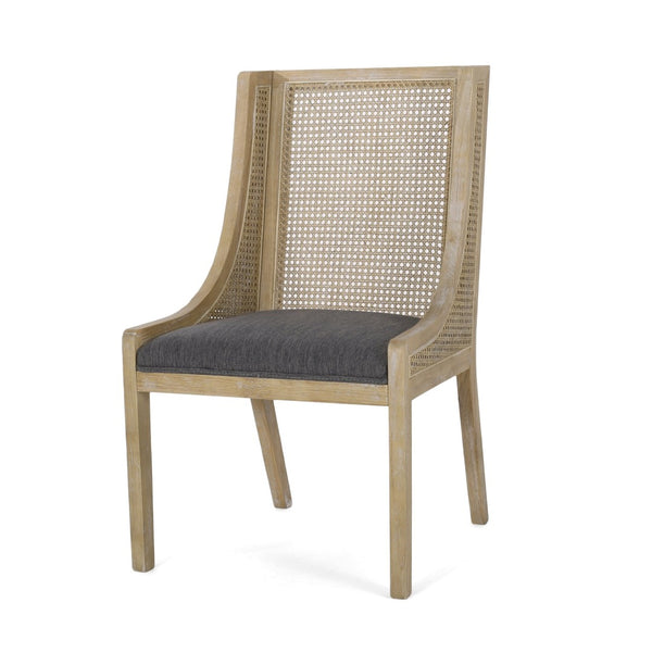 English Elm Dining Chair Set of 2 Rubberwood Cane Webbing Back Upholstered Farmhouse Style Charcoal N771P388970C