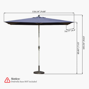 English Elm Rectangle Patio Umbrella With Crank Lift & Adjustable Tilt - Navy Blue Shade For Outdoor Spaces W1859P320955-GIGA