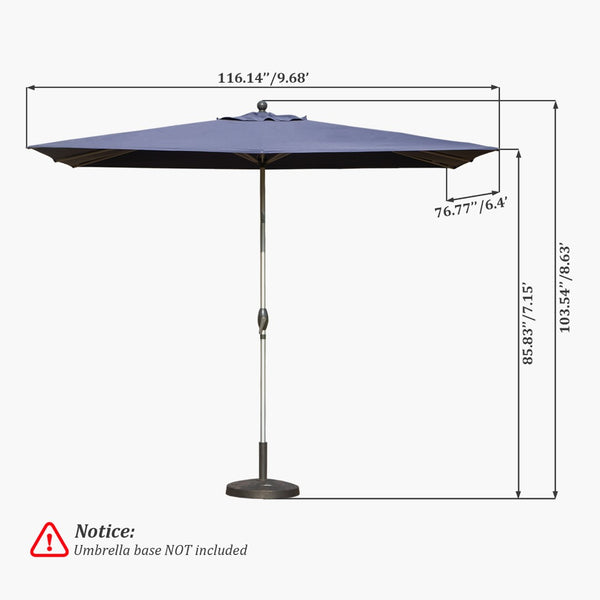 English Elm Rectangle Patio Umbrella With Crank Lift & Adjustable Tilt - Navy Blue Shade For Outdoor Spaces W1859P320955-GIGA