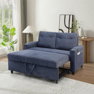 English Elm Modern Velvet Loveseat Sofa Bed with USB Charging, Storage Pockets, Toss Pillows & Reclining Backrest W1183S00013