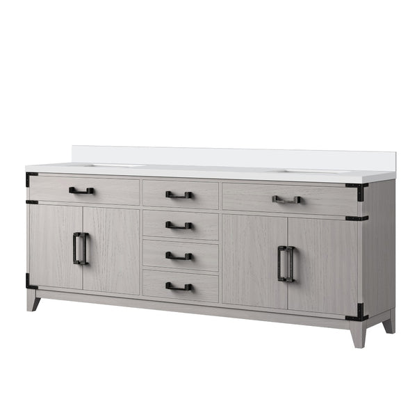 English Elm White Oak Double Bath Vanity With Cultured Marble Top – Elegant Storage & Soft-Close Design 80" W B2731P259945-GIGA