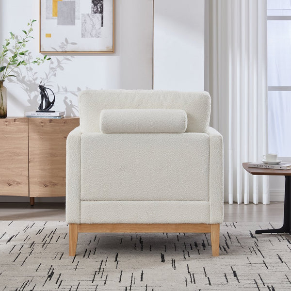 English Elm 35.4" Wide Modern Farmhouse Accent Chair With Ivory Boucle And Natural Wood Legs For Cozy Spaces W3118P283467