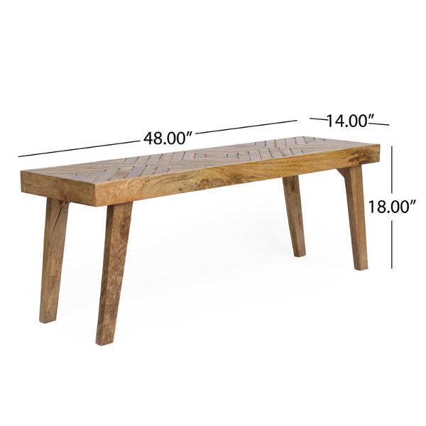 English Elm Wooden Mango Bench Hand Carved Diamond Seat Splayed Legs Farmhouse Entryway Accent N768P412484N