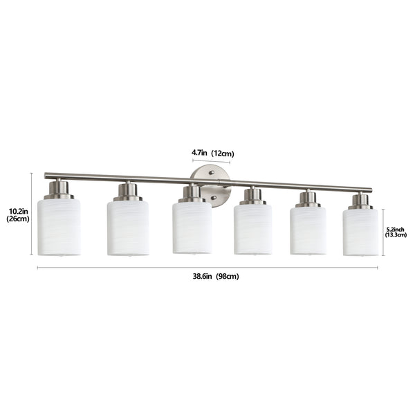 English Elm 39" Modern 6-Light Vanity Wall Sconce With Frosted Glass Shades For Stylish Bathroom Or Hallway Lighting W2312P374811