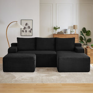 English Elm U-shaped Corduroy Cloud Sectional Deep Seat Modular Sofa for Living Room Lounge W2339S00101