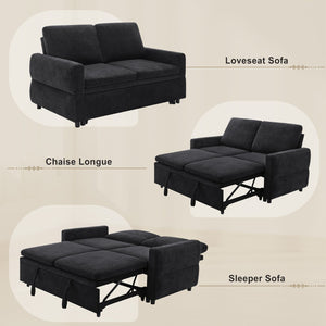 English Elm Convertible Chenille Sleeper Loveseat with Usb Ports and Reclining Backrest for Small Spaces Black N719P390439B