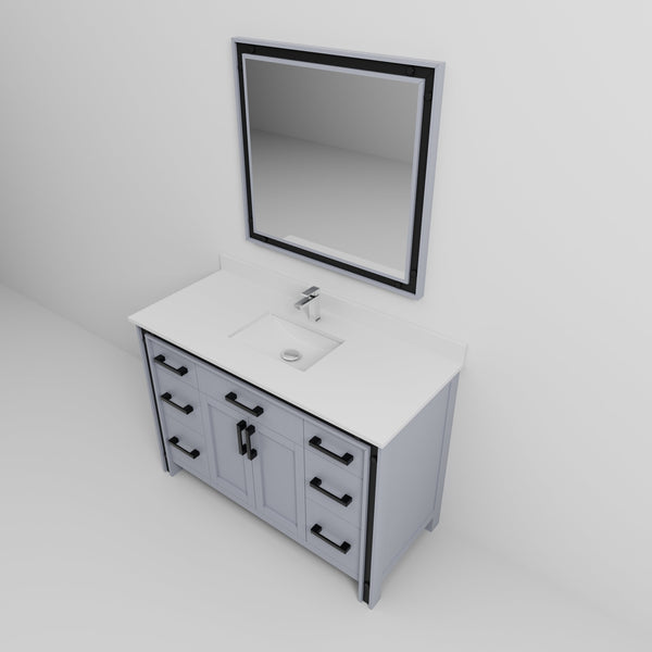 English Elm Dark Grey 48" Bath Vanity with White Quartz Top, Chrome Faucet & 34" Mirror — Durable Scratch-Resistant Finish B2731S01346
