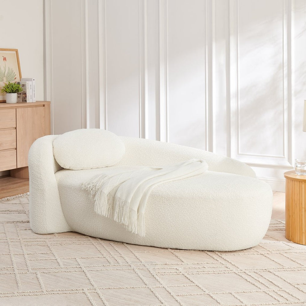 English Elm Modern Oval Boucle Lounge Chair Sculptural Integrated Armrest for Bedroom Living Room Beige W487P456129