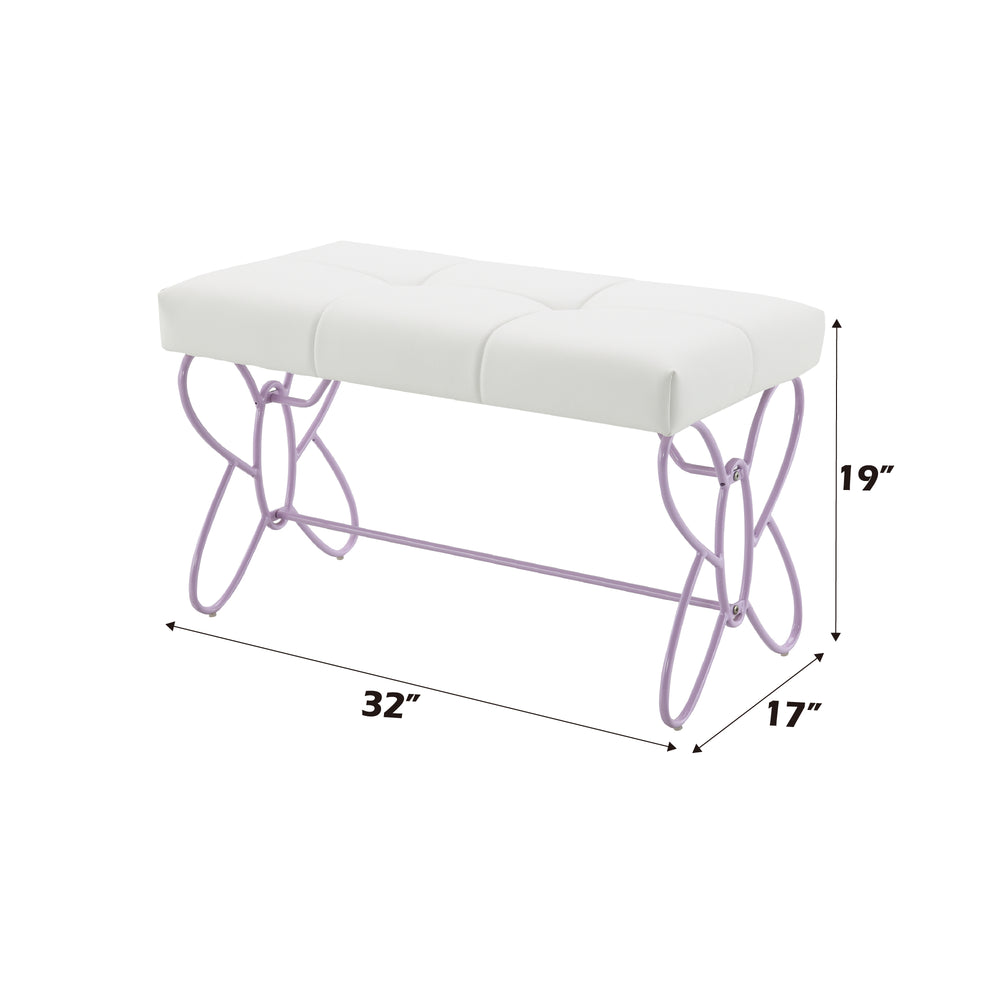 English Elm Priya Purple-White Butterfly Bench – Tufted Faux Leather Seat, Powder-Coated Metal Frame, Stylish Entryway Seating B2726P263256